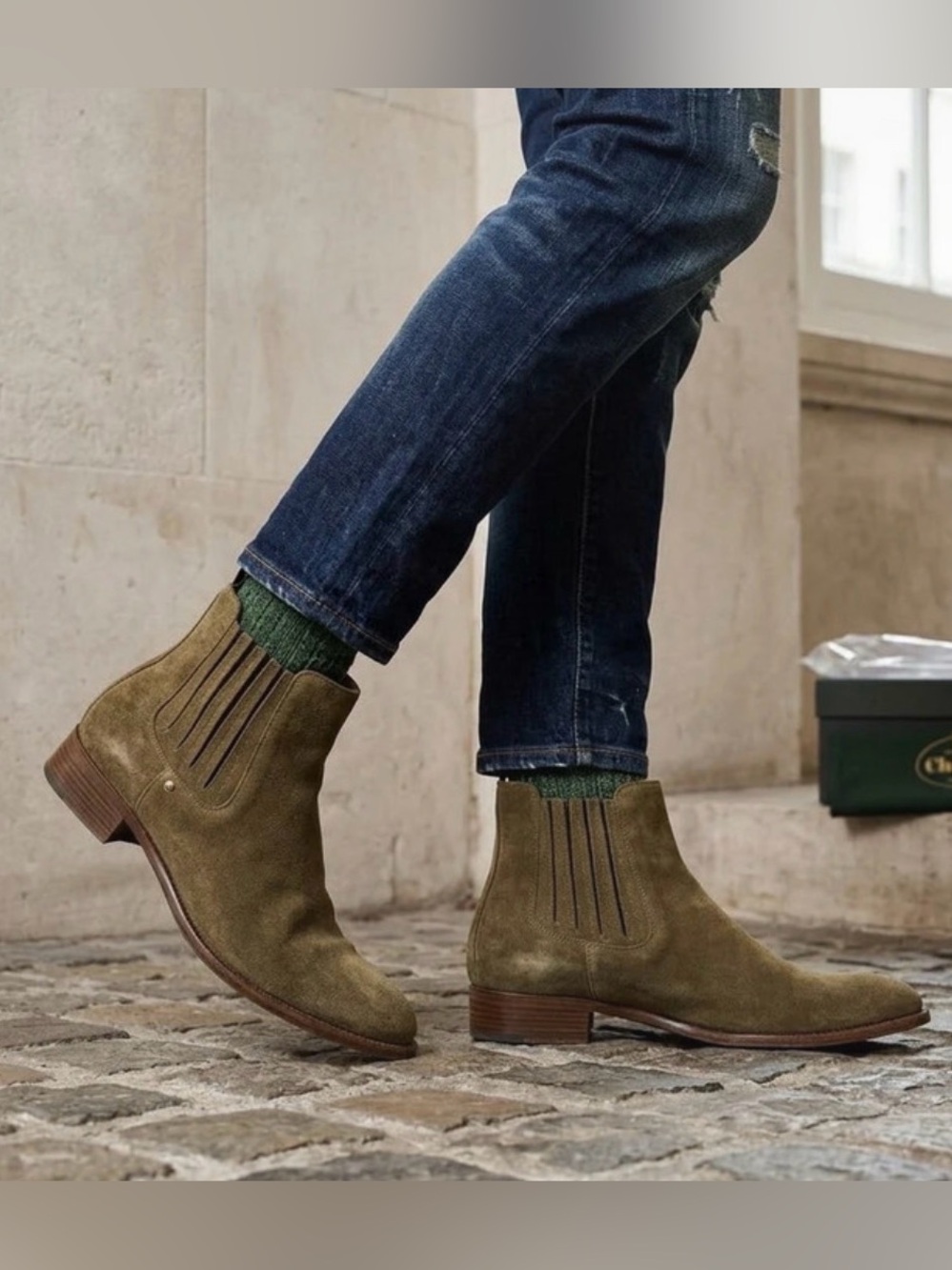 Church's Suede Chelsea Boots in Olive Brown, Sz 38.5